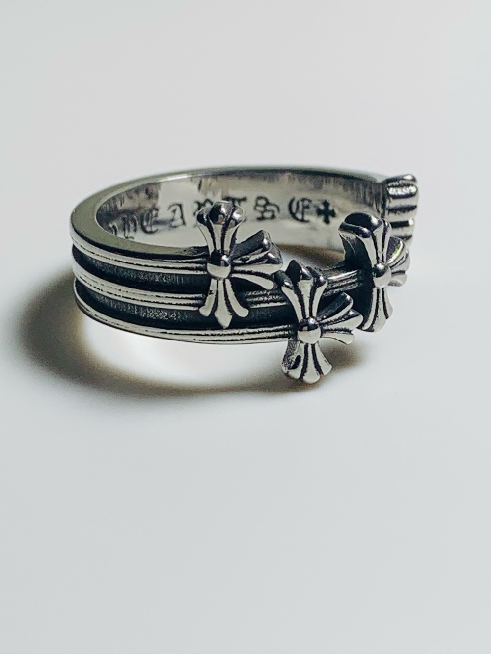 Sterling Silver Trio Cross Ring With Gap For Adjustable Fit (Size 9-10) unisex